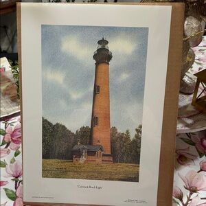 Curtisuck Beach Light Lighthouse Art Print - Brown & Blue